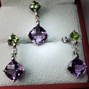 BEAUTIFUL  14K  WHITE  GOLD  EARRINGS  &  PENDANT  SET